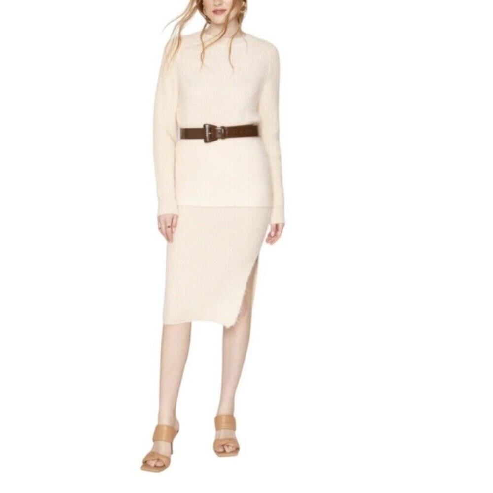 Callahan Knitwear Revolve Midi Skirt Side Slit Ivory Creme Size Medium
